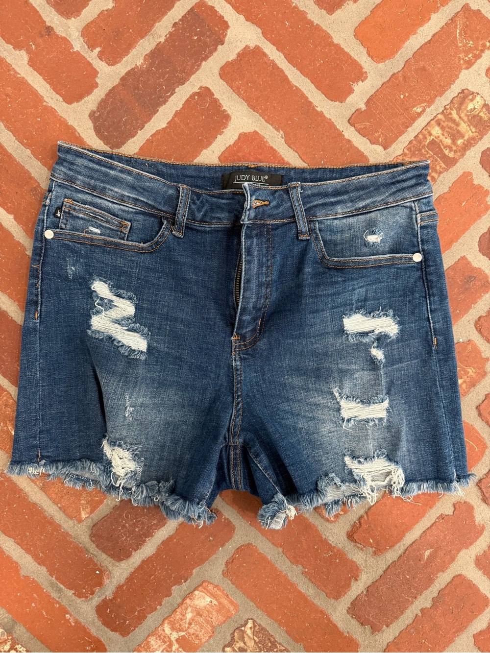 Judy Blue Medium Wash Ripped Denim Shorts